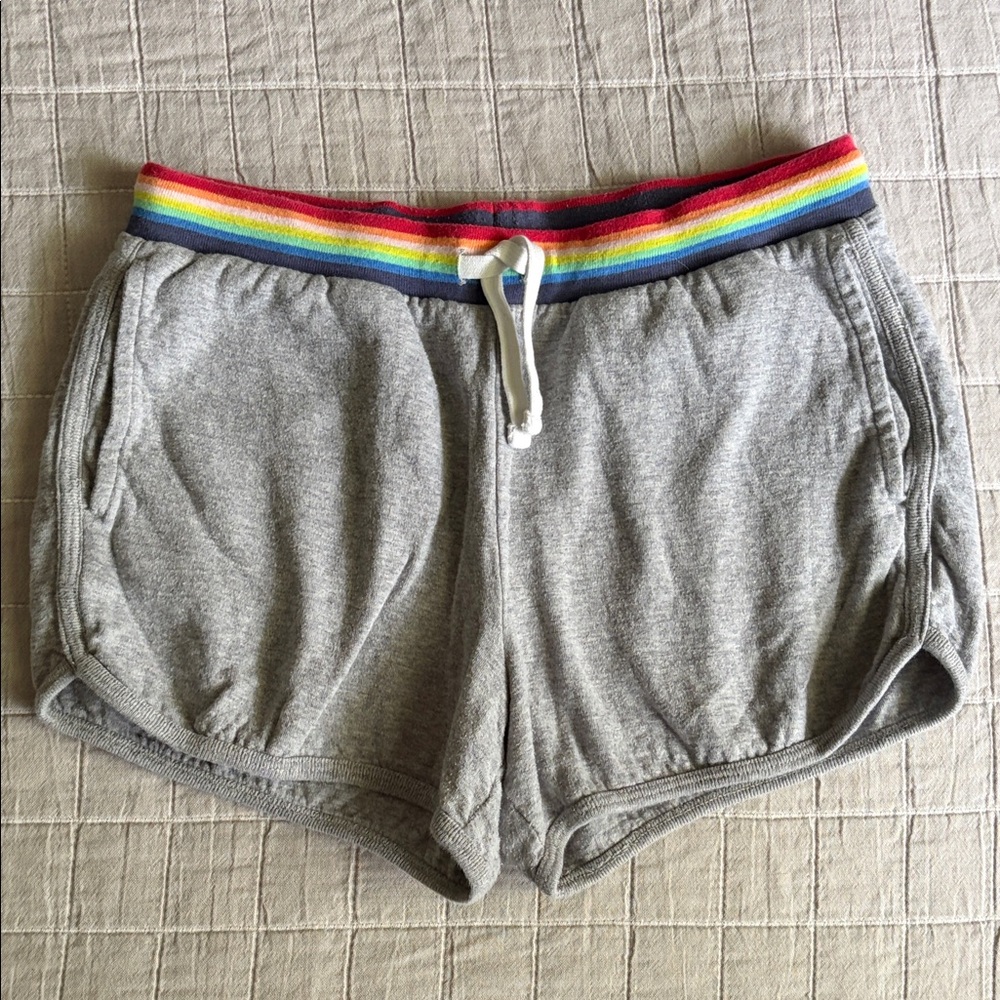 PRIMARY Gray Lounge Shorts with Rainbow Waistband; Girls 12 - cutie and comfy